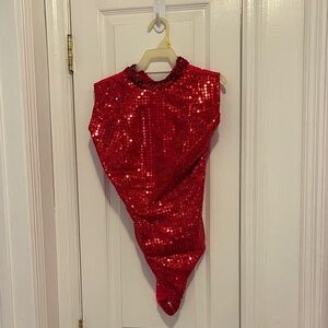 Red Sequin Halter Bodysuit